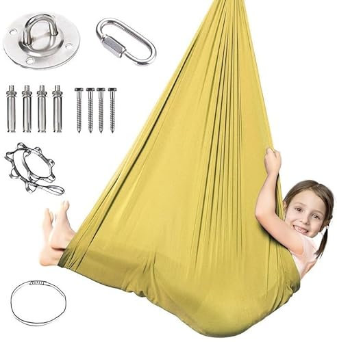 Columpio sensorial, Juego de Columpios de Yoga, Hamaca de Terapia de compresión calmante, Hamaca aérea, Hamaca de inversión for Interiores.(Gold)
