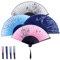 BOXOB 4pcs Fans for Line Dancing, Foldable Wood Hand Fans Retro Pattern Chinese Style Handheld Rave Accessories for Line Dancing Role Play Wedding