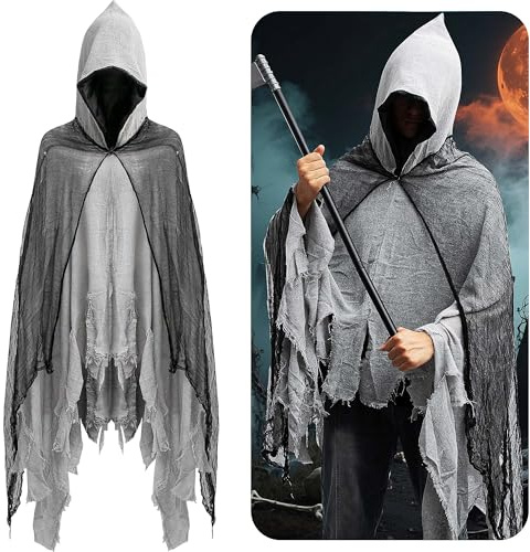 Purple Star Halloween Geister Umhang Kostüm-Erwachsene Gruselige Sensenmann Umhang mit Kapuze-Skelett Zombie Kostüm für Herren Damen Frauen