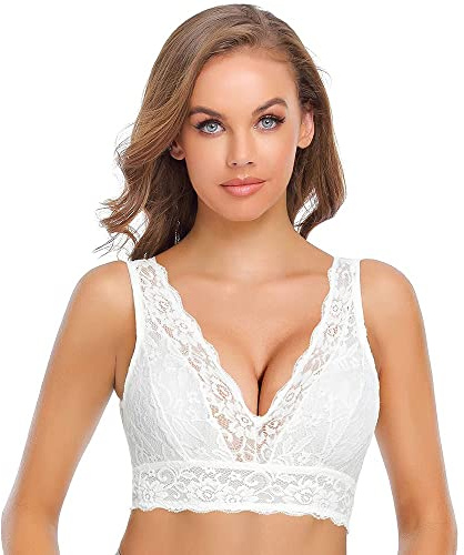 SHEKINI Women Lace Floral Bra Sexy V Neck Bralette Wire Free Bustier Padded Comfor Everyday Bra