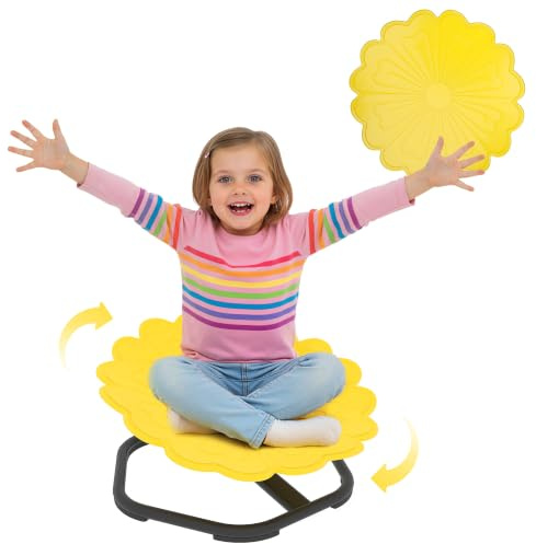 AIYAPLAY Silla giratoria sensorial niño, carrusel silla giratoria autismo 360° en forma de flor para entrenamiento de equilibrio y coordinación, base de acero antideslizante, amarillo