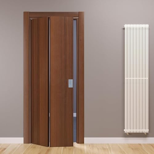 Porte Italiane, Fluid Motion Klapptür 180° aus Laminat, Holzrahmen und wasserdichte Kabelabdeckungen, mit Magnetschloss, 80 x 210 cm mit Öffnung rechts, Nussbaum Nussbaum