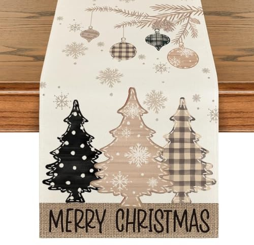Tischläufer Weihnachten, 33×275 cm Weihnachts Tischläufer Modern, Beige Weihnachtsbaum Weihnachtsläufer Tisch, Tischläufer Winter für Küche Tisch Dekoration, Weihnachtstischdecke Tischdeko