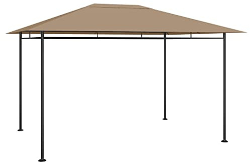 HETFTJN Gartenpavillon 384x281x270 cm Taupe Stahl Gestell 180 g/m² Stoff mit PA Beschichtung Stabiler wetterfester Event Shelter für Garten Camping Party und Grillplatz
