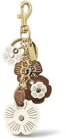 TESGADGETS Porte-clés floral pour femmes, Accessoires de sac à main, Porte-clés en cuir au motif floral, Style rétro, Porte-clés en métal, Blanc marron