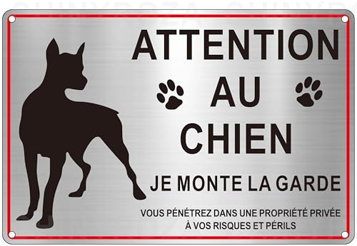 Panneau Attention au Chien Je Monte La Garde Aluminium Brossé 20×30cm