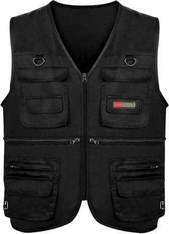 Alaoo Gilet de pêche Multi-Poches, Gilet Sans Manches Homme,Noir-M