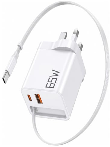 65W USB C Charger - USB C Charger Block, Retractable Type C Cable, Fast Charging 3-Port Wall Charger
