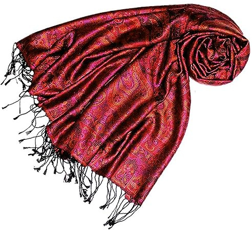 Lorenzo Cana Damenschal Schaltuch jacquardgewebt 100% Seide 70 cm x 190 cm Paisleymuster Seidenschal Seidentuch Rottöne 7806611