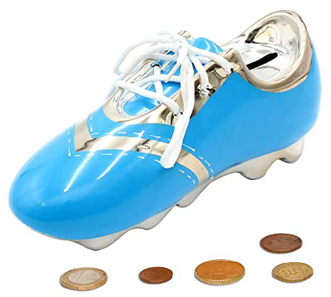 Spardose Fußballschuh in blau, ca. 19 x 7 x 7 cm