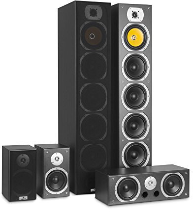 auna V9B Surround Lautsprecher - Boxen Set, Surround Sound-System, Heimkinosystem, gemasertes Bassreflex-Chassis, 400 Watt RMS, Frequenzgang: 20 Hz bis 20 kHz, Wandmontage möglich, schwarz