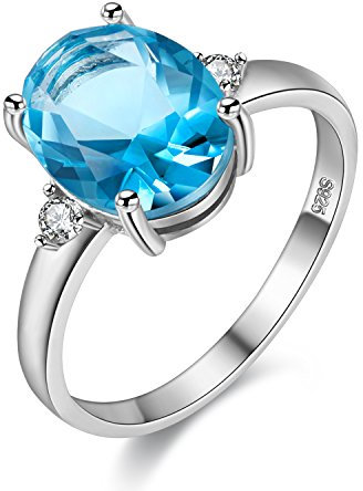 Uloveido Frauen 925 Sterling Silber Einstellbare Größe Jubiläum Versprechen Ring, Mädchen Platin Überzogene Blau Edelstein Hochzeit Verlobungsring FJ106