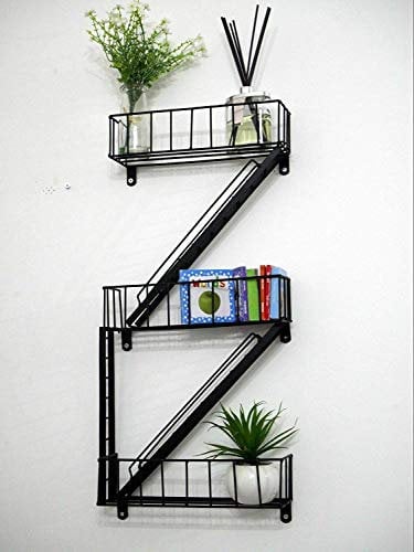 HomeZone® Novelty New York City Fire Escape Floating Bathroom Shelves Wall Shelving Unit Modern Black Display Unit Bedroom Shelves Unique Home Decor Hanging Shelf Wall Decor Black Ladder Shelf