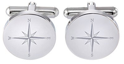 Gravado Boutons de Manchette Ronds en Inox pour Homme, Couleur Argent, Rose des Vents
