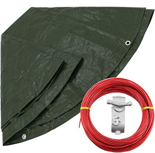 Abdeckplane rund Ø 5 m 210 g/m² grün mit Spannseil 21 Meter Wasserdichte Gewebe-Plane Abdeckung Regenschutz Pool-Plane