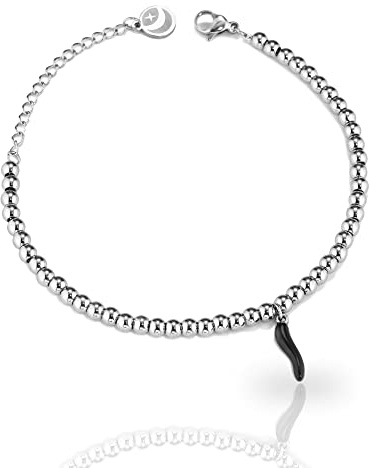 inSCINTILLE Corni Bracciale Donna Acciaio Inossidabile con Corno Peperoncino Portafortuna, Braccialetto Uomo Sfere in Acciaio Inossidabile