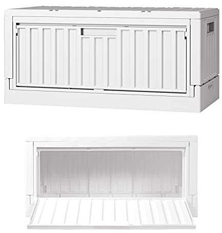 livinbox Plastic storage box with lid, Side door ottoman, Camping table, Collapsible dorm room storage box, Living room storage trunk, Comic, Books, Clothes, Bedding, Pet supplier, 45L, FB-6432B-WT