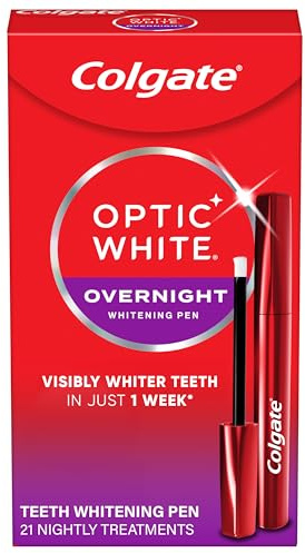Colgate Optic White Overnight Teeth Whitening Pen, Teeth Stain Remover, Removes Years of Stains in Just 1 Week, Enamel Safe, Designed for No Tooth Sensitivity, 0.08 OZ
