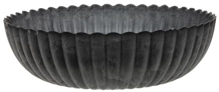 RiloStore Dekoteller Pflanzschale grau shabby chic 30x9cm gewellter Rand o959 Gesteckschale Grabschale Dekoschale Weihnachtsdeko Obstschale Deko Schale Tischdeko Metall