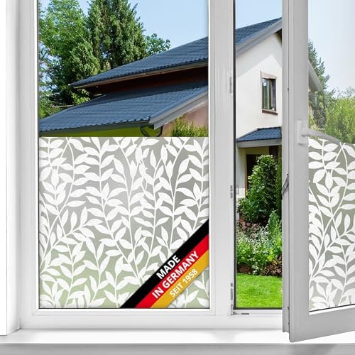 d-c-fix Fensterfolie Jane Blätter Motiv statisch selbsthaftend Premium 67,5 cm x 1,5 m - blickdichte Sichtschutzfolie mit UV-Schutz - Sichtschutz Fenster Folie Milchglasfolie Pflanzen Blumen-Muster