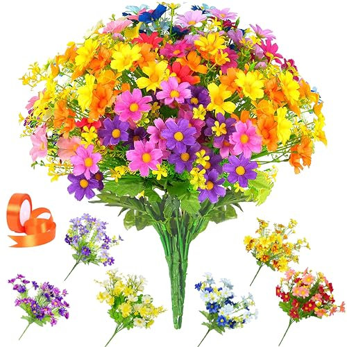 Floweralla Flores silvestres artificiales de seda, 6 arbustos de plástico para interiores y exteriores, granja, jardín, decoración de arbustos verdes