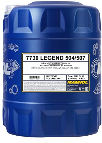 MANNOL 7730 Legend 0W-30 Longlife Motoröl VW 504 00/507 00, ACEA C3, 20L | Bisynthetisches Motoröl für Benzin und Diesel, Turbo und Pumpe-Düse, mit MB 229.52, BMW Longlife-04 und Porsche C30