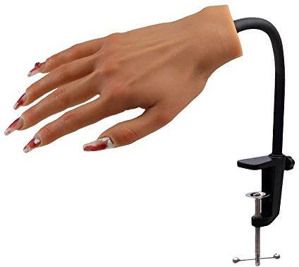 KnowU Silicone Practice Hand for Acrylic Nails, Nail Pratice Hand with Stand Bracket, Realistic Fake Hand Model for Nails Art Practice Tool,Fexible and Bendable, Left