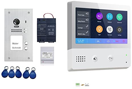 Video Türsprechanlage 2-Familienhaus Gegensprechanlage RFID Öffner 2X Klingeltaste Unterputz & Touch Monitor mit APP Anbindung und Bildpeicher