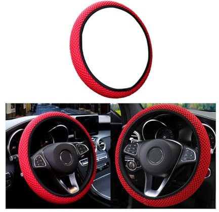 CGEAMDY Universeller Lenkradbezug für Auto, Durchmesser 37 – 38 cm, elastischer Lenkradbezug, atmungsaktive Mikrofaser aus Eisseide, rutschfest, geruchlos (Rot)