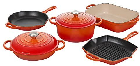 Le Creuset Signature Enameled Cast Iron Cookware Set, 7-Piece, Flame