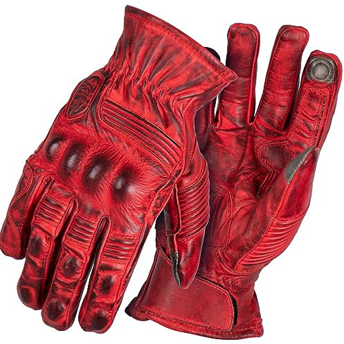 ADM Ganzjahres-Handschuhe für Motorrad, Sport, Wandern, Klettern, Jagd, Rennen, Kevlar, Vintage-Stil, mit I Touch Finger 9008 (rot, L)