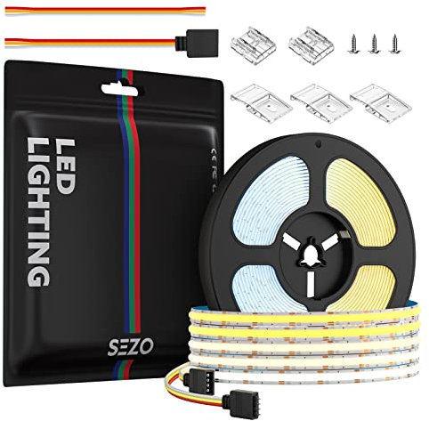 FCOB COB Abstimmbar Hohe Dichte Lichtleiste, Dimmbar Warmweiß Kaltweiß CCT LED Streifen DC24V 5M 640LEDs/M 14W/M 2700K-6000K High hell Lichter, für unter Schrank Schlafzimmer Küche DIY Beleuchtung