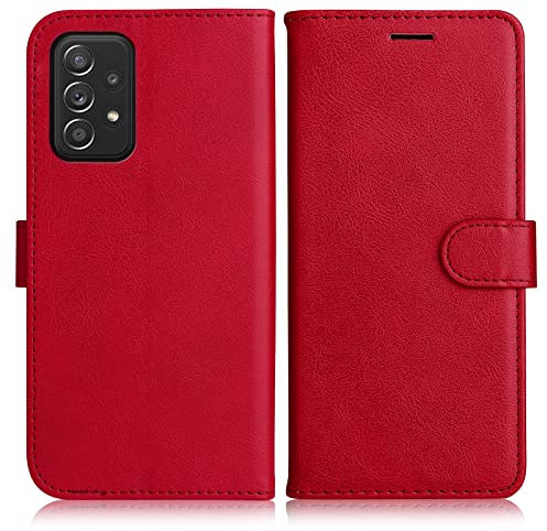 DENDICO Coque pour Galaxy A52 4G / Galaxy A52 5G / Galaxy A52S 5G, PU en Cuir Coque Portefeuille Étui Housse, Design Classique TPU Coque pour Samsung Galaxy A52 4G / A52 5G / A52S 5G, Rouge