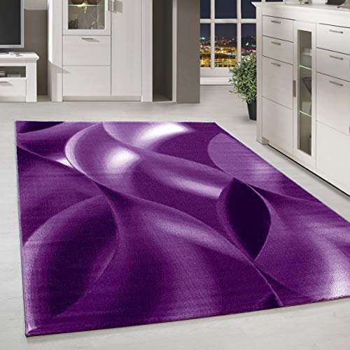 HomebyHome Teppich Wohnzimmer 240x340 cm Lila Moderne Abstrakt Design - Küche Jugendzimmer Esszimmer und Schlafzimmer Teppich Kurzflor Teppich Extra Weich Pflegeleicht - Carpet Living Room