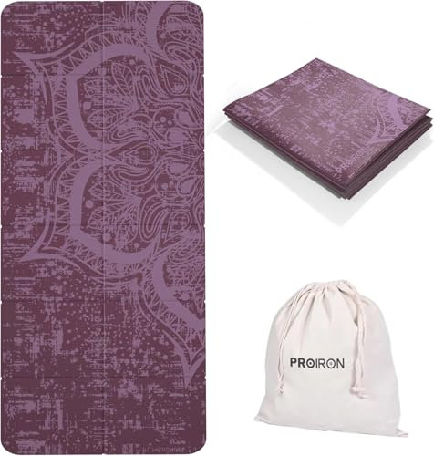 PROIRON Yogamatte Faltbar, Reise Yogamatte rutschfest & leicht 173cm x 61cm x 6mm, Gymnastikmatte mit Tasche für Zuhause und Draußen - Rot