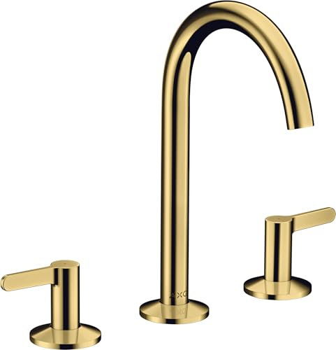 hansgrohe AXOR One 3-Loch Waschtischarmatur 170 mit Push-Open Ablaufgarnitur, Ausladung 140 mm, 48050, Farbe: Polished Gold Optic