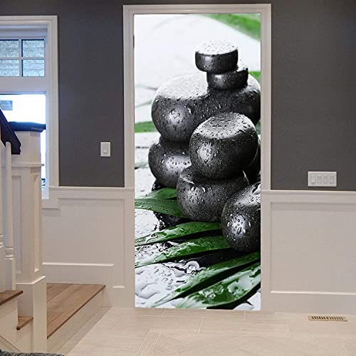 3D Türtapete Türfolie Selbstklebend Türposter Pvc Türaufkleber Fototapeten Zen Schwarzer Stein 90 X 210 Cm - Kinderzimmer, Küche, Wohnzimmer, Schlafzimmer, Arbeitszimmer, Bürotür, Foto, Tür-Wandaufkl