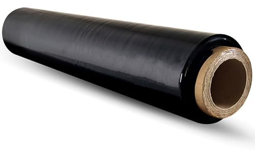 Raylu Paper - Film Noir Emballage et de Palettisation Industriel, Rouleau de Film Etirable Plastique Résistant à Haute Élasticité pour les Déménagements et Expéditions (Noir, 1 Unité)