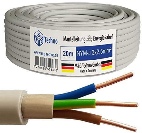 M&G Techno 20m NYM-J 3x2,5 mm² Mantelleitung Feuchtraumkabel Elektrokabel Kupfer Made in Germany