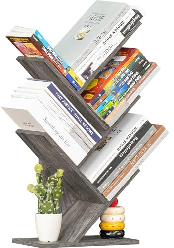 SHEEPAM Bücherregal mit 5 Ebenen, kleines Schreibtisch-Bücherregal mit Aufbewahrungs-Organizer, Holz-Bücherregal, Schreibtisch-Display-Bücherregale, bodenstehender Organizer, Bücherregale für