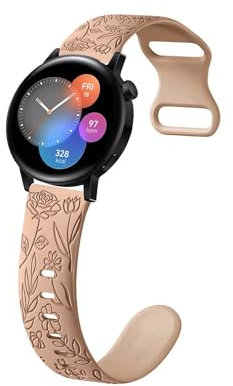 DINGK Silikon Armband Kompatibel mit Huawei Watch GT 3 Pro 43mm/GT 3 42mm Armbänder, Weiches Sport Langlebig Floral Gravierte für Damen Ersatzarmband für Huawei Watch GT3 Pro 43mm/GT3 42mm Band (4)