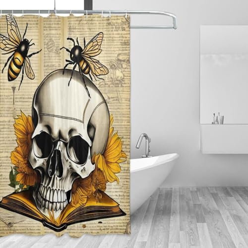ZGDPBYF Tenda da doccia Horror Skull tenda da doccia impermeabile tenda da doccia ape teschio libro in nido d'ape tende da doccia con 12 ganci, 150 x 180 cm
