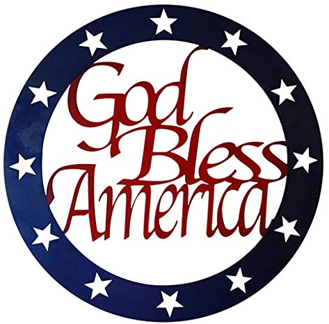 Metallschild mit Aufschrift God Bless America zum 4. Juli, patriotischer Kranz, hängende Gedenktags-Dekoration, Partyzubehör, Gott Segen Amerika, 4. Juli