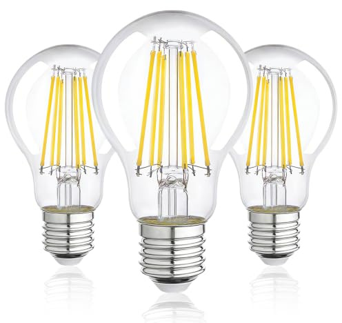 FEILEMAN E27 LED Glühbirne ultraeffiziente E27 Lampe, 4W=60W Energieklasse A 2700K Warmweiß, 840Lm Nicht Dimmbar A60 Vintage Filament Birne Energy-Saving Light Bulbs, 3 Stück