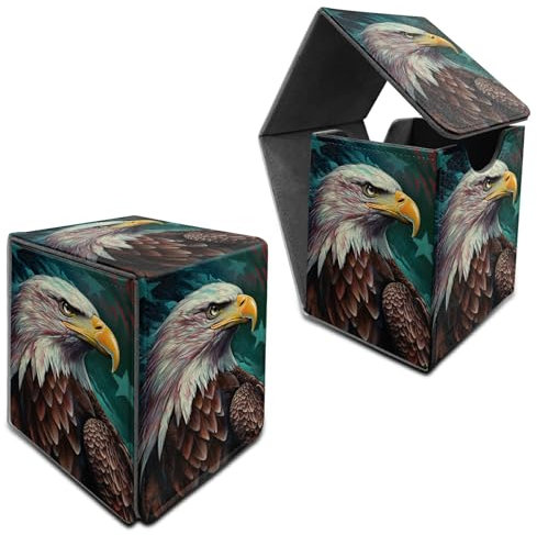 RWUTYTIUL for MTG Commander Deck Box, Card Storage Box Fits 100+ Sleeved Cards, PU Leather Large Size Strong Magnet Card Deck Case Holder for Board Game Magic MTG TCG CCG, Flag Eagle