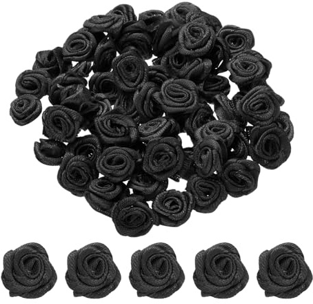 QUARKZMAN 100 Stück 1,5 cm Mini-Rosen aus Satinband Schwarz | Satin-Rosen Künstliche Stoffblumen, Für DIY-Bastelzubehör Nähen Verpackung Hochzeitsgeschenkdekoration