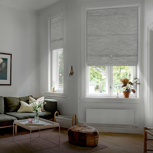 GoDear Design Persianas romanas magnéticas 99.99 % opacas para ventanas, sin taladro, sin herramientas, persianas tejidas inalámbricas para dormitorio y sala de estar, cortinas y persianas con