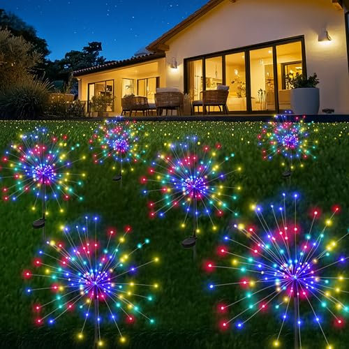 PEVOROS Lot de 6 lampes solaires de décoration de jardin 120 LED étanches colorées pour décoration extérieure, cour, patio, porche, pot de fleurs, allée, Noël