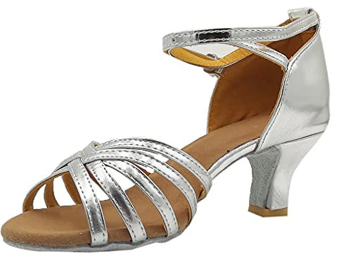 Genérico alpargatas cuña mujer Baile Sala de baile Mujeres Fashion Sandalias Latinas Zapatos Color Danza Sandalias femeninas sandalias fucsia (Silver, 36)