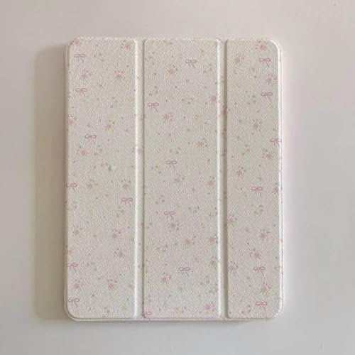 Hard PU Leather Mirror Back Folio Case with Triple Adjustable Kickstand for Apple Pink Bow Ribbon Flowers Floral Light Cream White Refreshing Girls Kids (for iPad 9 10.2-inch 9th Generation 2021)